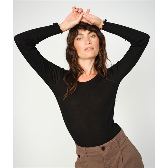 Mos Mosh Elaine Seamless Bluse, Sort